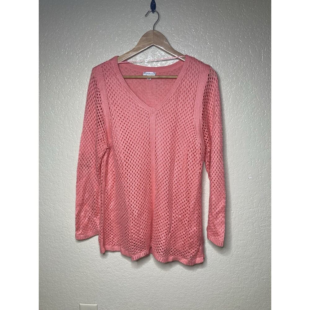 Croft & Barrow Mesh Top Long Sleeve Vneck Lined Coral Womens XL